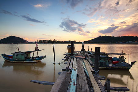 mountains, sky, sunset, water thumbnail
