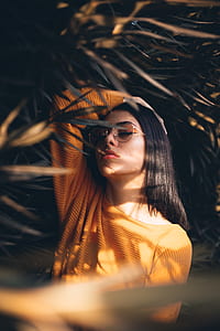 woman wearing orange corduroy scoop-neck shirt thumbnail