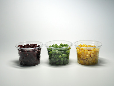 three assorted-color beans in clear plastic cups thumbnail