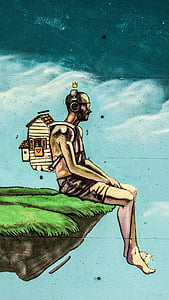 man sitting with house backpack illustration thumbnail