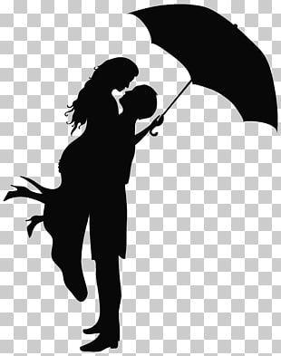Romance Drawing , Romantic Couple Silhouettes , man lifting woman holding umbrella PNG clipart