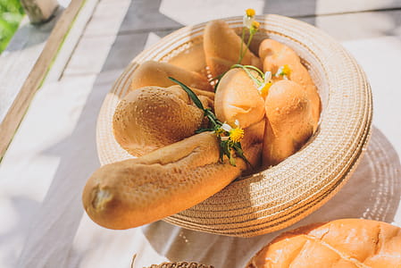 Bread rolls in a woven basket thumbnail