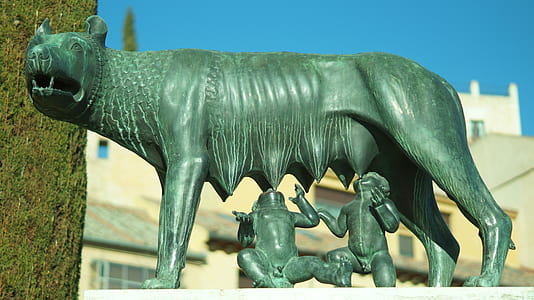 gray dog statue under blue sky thumbnail