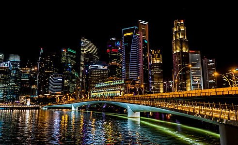 city, sunset, lights, water thumbnail