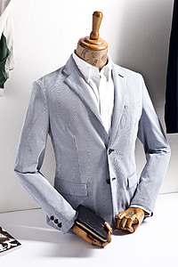 blue notched lapel suit jacket thumbnail