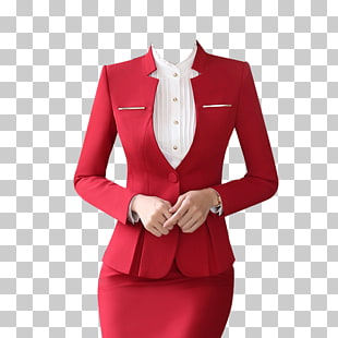Suit Formal wear Skirt Clothing Dress, Red low collar professional women suit skirt suit, red 1-button peplum blazer and red skirt illustration PNG clipart