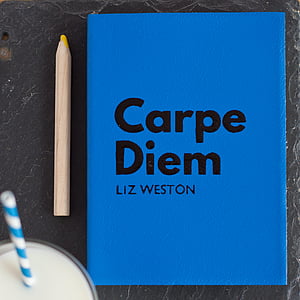 yellow pencil beside Carpe Diem by Liz Weston book thumbnail
