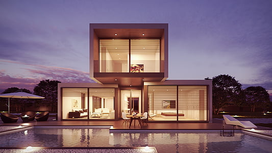 gray concrete house with glass wall thumbnail