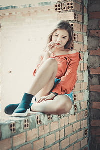 Woman Wearing Brown Off-shoulder Top thumbnail