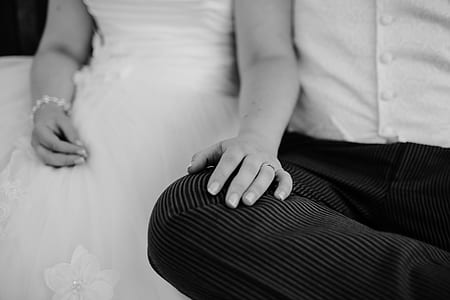grayscale photo of bride and groom thumbnail