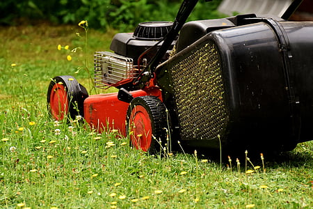 red and black lawn mower thumbnail