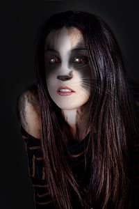 woman with long hair and cat face camera filter thumbnail