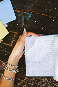 Woman reading a diary by the table thumbnail
