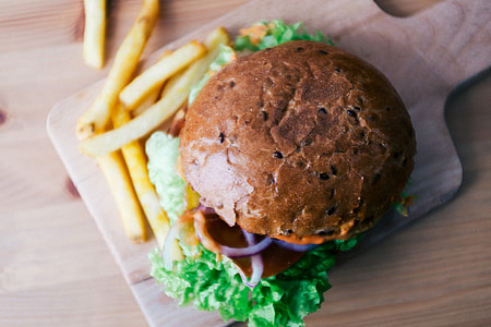 Delicious vegan burger and fries thumbnail