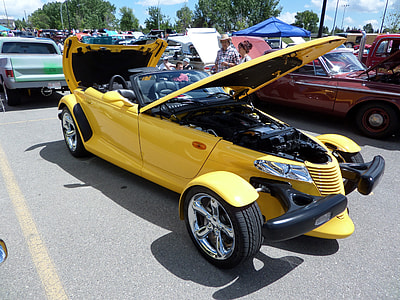 Yellow Hot Rod Car with Hood open thumbnail