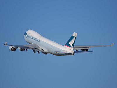 flying white and blue airliner during daytime thumbnail