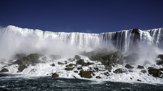 Frontal View of American Falls from river in Niagara Falls, Ontario, Canada thumbnail