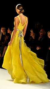 woman wearing yellow sleeveless long dress thumbnail