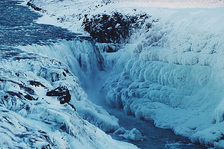 aerial photography of frozen waterfalls thumbnail