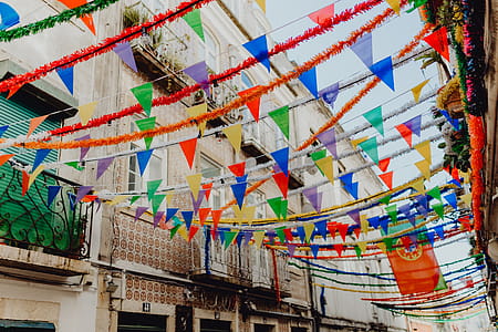 Streets decorated for the Saint Anthony Feast in Lisbon, Portugal thumbnail