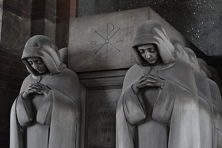 two hooded women statues wallpaper thumbnail