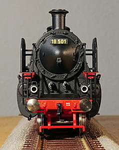 red and black train scale model thumbnail