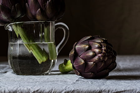 gray and brown flower in clear glass pitcher thumbnail