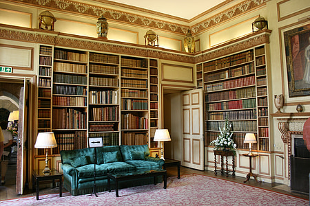 white wooden bookshelves with assorted-title book lot thumbnail