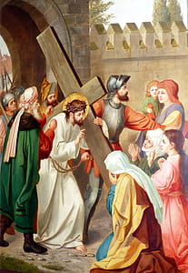 Jesus Christ image carrying wooden cross thumbnail