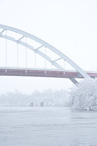 close-up photography of concrete bridge across calm water at daytime thumbnail