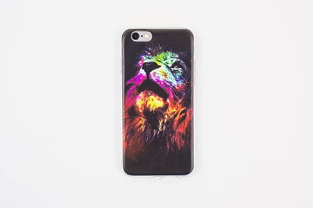 black, orange, purple, and green lion print iPhone case thumbnail