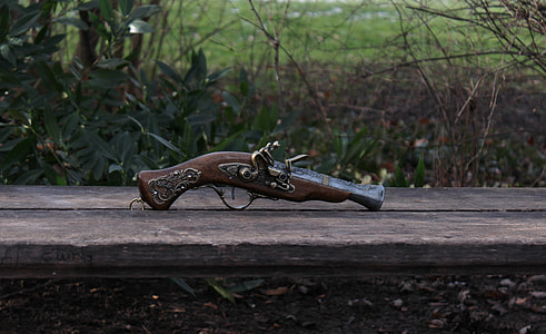 brown and black shot gun top of brown wooden surface thumbnail