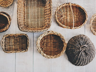 assorted brown wicker basket lot thumbnail