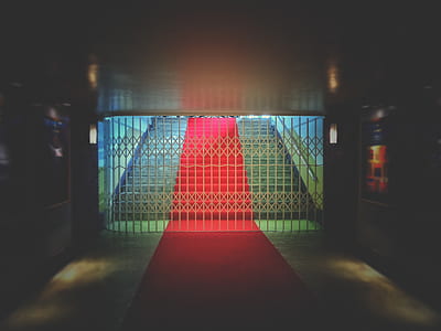 shutter, closed, red carpet, night photography, steps thumbnail