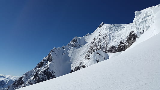 covered of snow mountain under blue sky photography during daytime thumbnail
