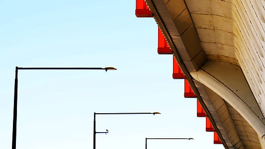 street lights near beige structure thumbnail