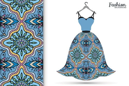 Fashion seamless fabric texture with women dress vectors 03 eps file