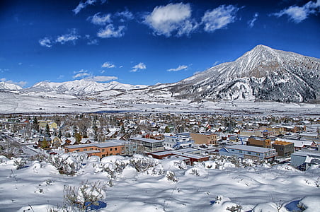 city near the mountain at daytime thumbnail