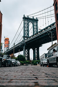 Brick Street Under Urban Bridge Photo thumbnail