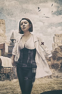 woman wearing white coat and black corset thumbnail