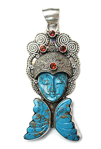silver-colored blue stone face pendant thumbnail