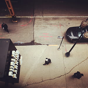 high angle photography of people walking on street thumbnail