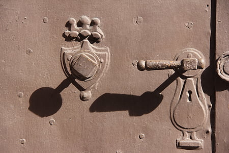 gray metal door with lever thumbnail