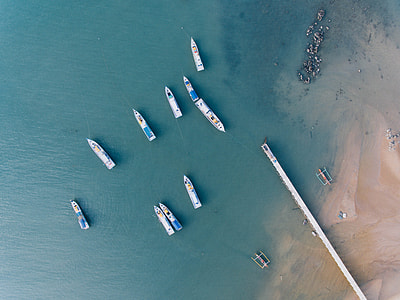 aerial photography of 10 yacht sailing on green ocean near seashore thumbnail