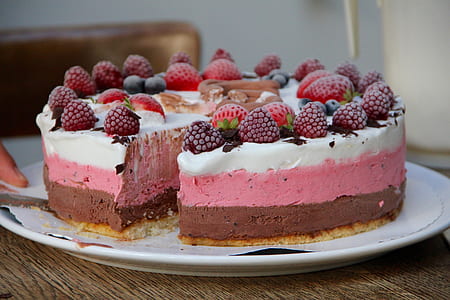 serve plate of cake with strawberry toppings thumbnail
