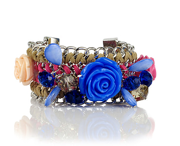 silver-colored, blue, and pink floral bracelet thumbnail