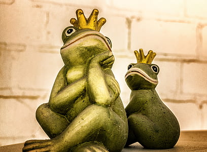 two green frogs wearing gold crowns illustration thumbnail