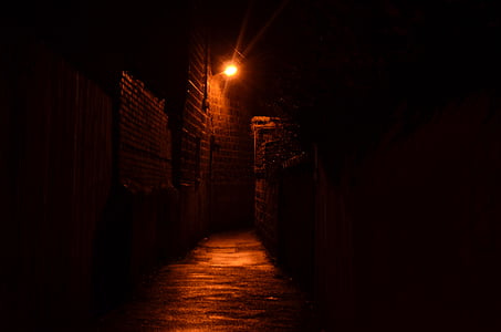 photo of gray concrete pathway with turned on light at nighttime thumbnail