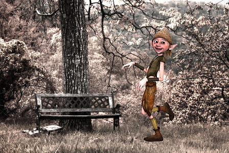 edited photo of walking elf near black wooden bench thumbnail