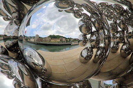 balls, steel furniture, demnkmal, mirroring, reflection, bilbao thumbnail